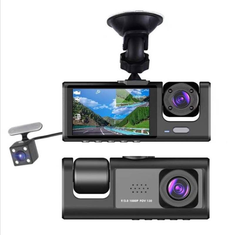 Contencinty 3 Kamera Dashcam 1080P 2 Bildschirm Dashcam Schwarz Fahrer Recorder für Taxi CAR DVR RüCkfahrkamera Universal von Contencinty