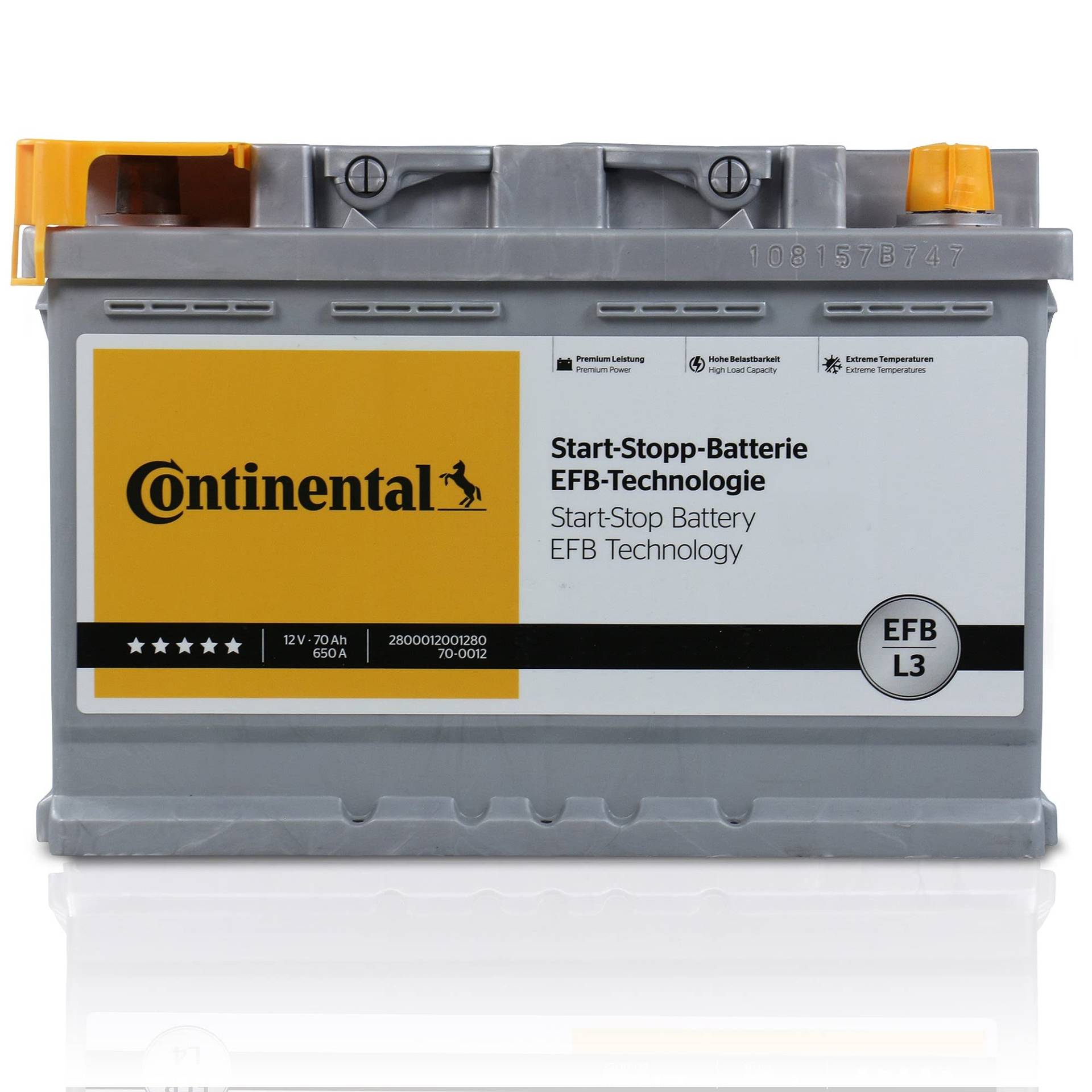 CONTINENTAL Starterbatterie 2800012001280 Autobatterie EFB-Batterie L3 12V 70Ah 650A von Continental