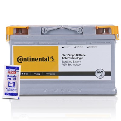 Continental Starterbatterie AGM L4 80Ah 800A + 1x 10g Batterie-Pol-Fett [Hersteller-Nr. 2800012007280] für Alfa Romeo, Alpina, Audi, BMW, Cadillac, Ch von Continental