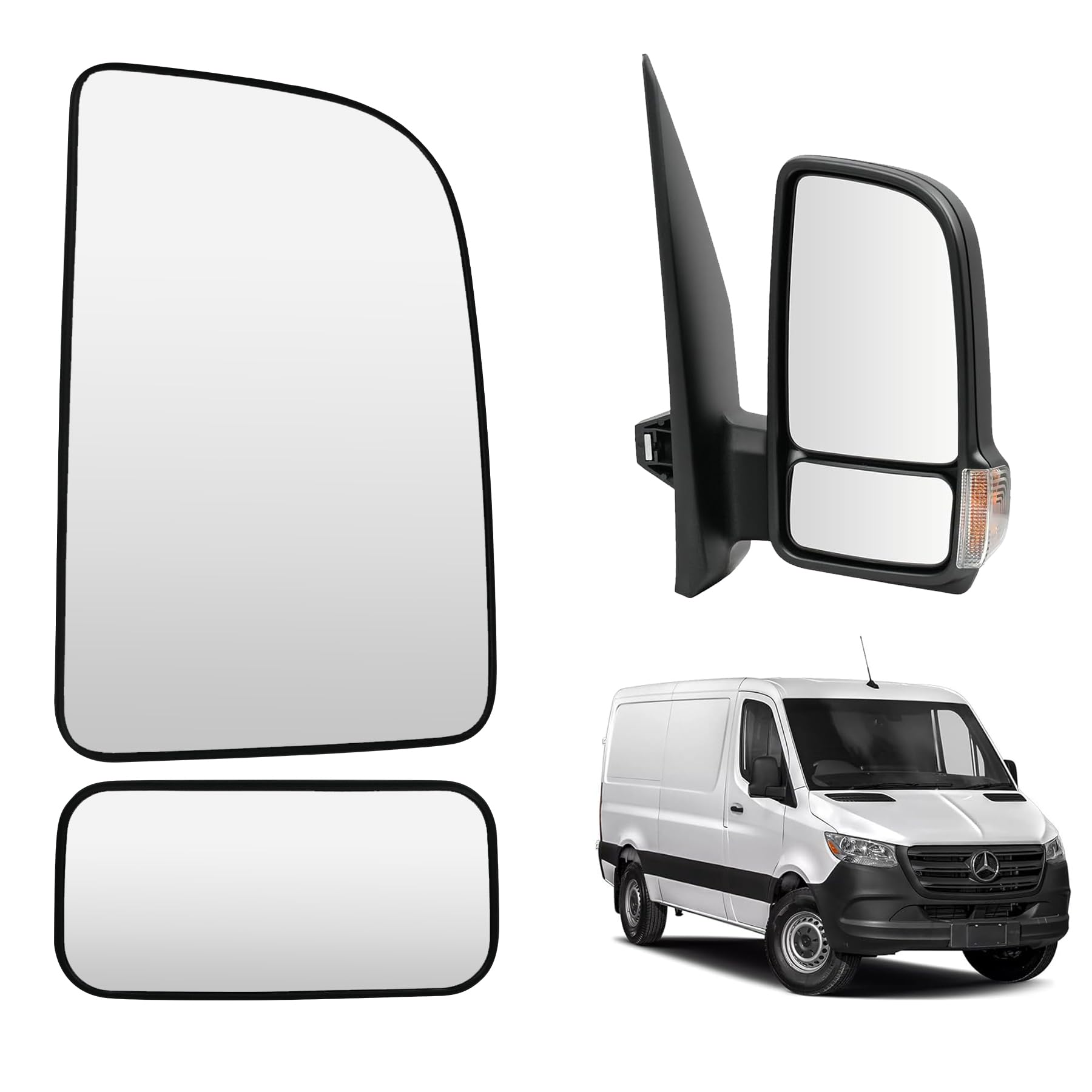 Convitex Spiegelglas Rechts für MERCEDES SPRINTER 907 910 2018-2024 Elektrisch Beheizbar Konvex 2 Pins，Oben Spiegelglas+Unten Toter Winkelspiegel von Convitex