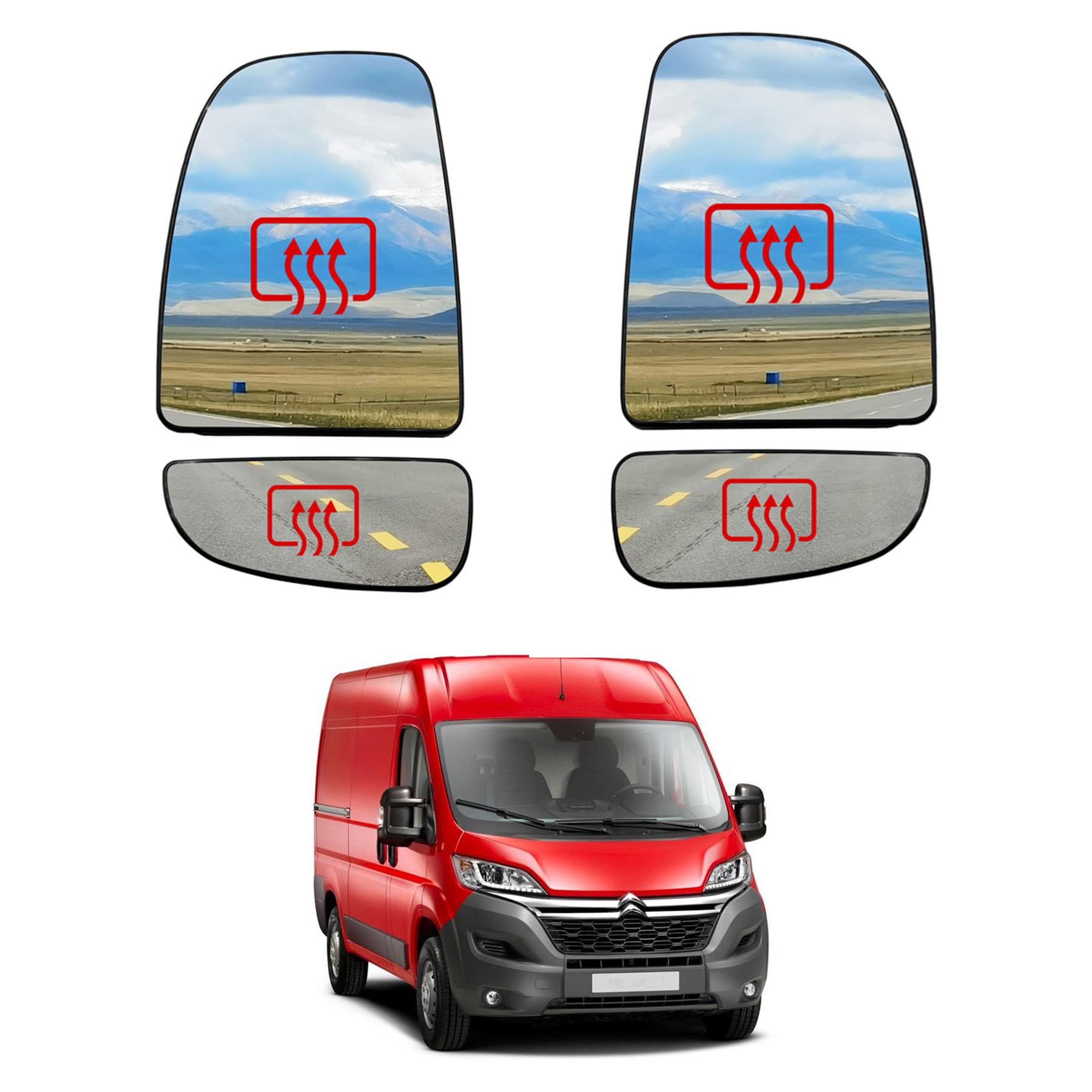 Convitex 4 Spiegelglas für Ducato Jumper Boxer Movano C 2006-, Beheizbar Konvex, Ersatz Spiegelglas, Außenspiegel Glas Links Fahrerseite + Rechts Beifahrerseite von Convitex