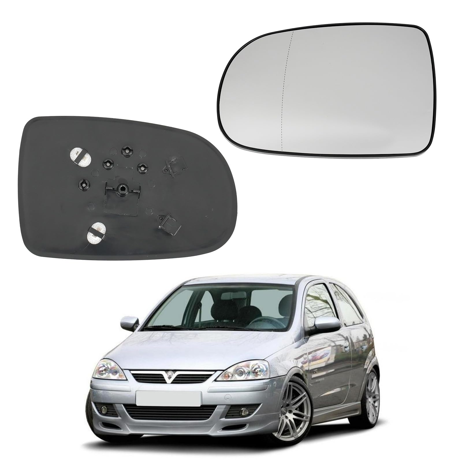 Convitex Spiegelglas für OPEL CORSA C (00-06), OPEL TIGRA (04-10), Links, Spiegelglas+Haltefuss, Asphärisch, Beheizbar von Convitex