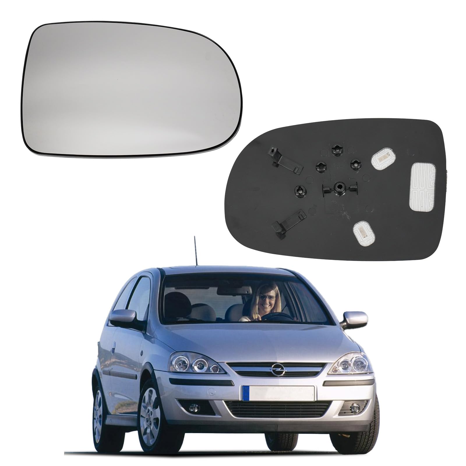 Convitex Spiegelglas für OPEL CORSA C (00-06), OPEL TIGRA (04-10), Rechts, Spiegelglas+Haltefuss, Konvex, Beheizbar von Convitex