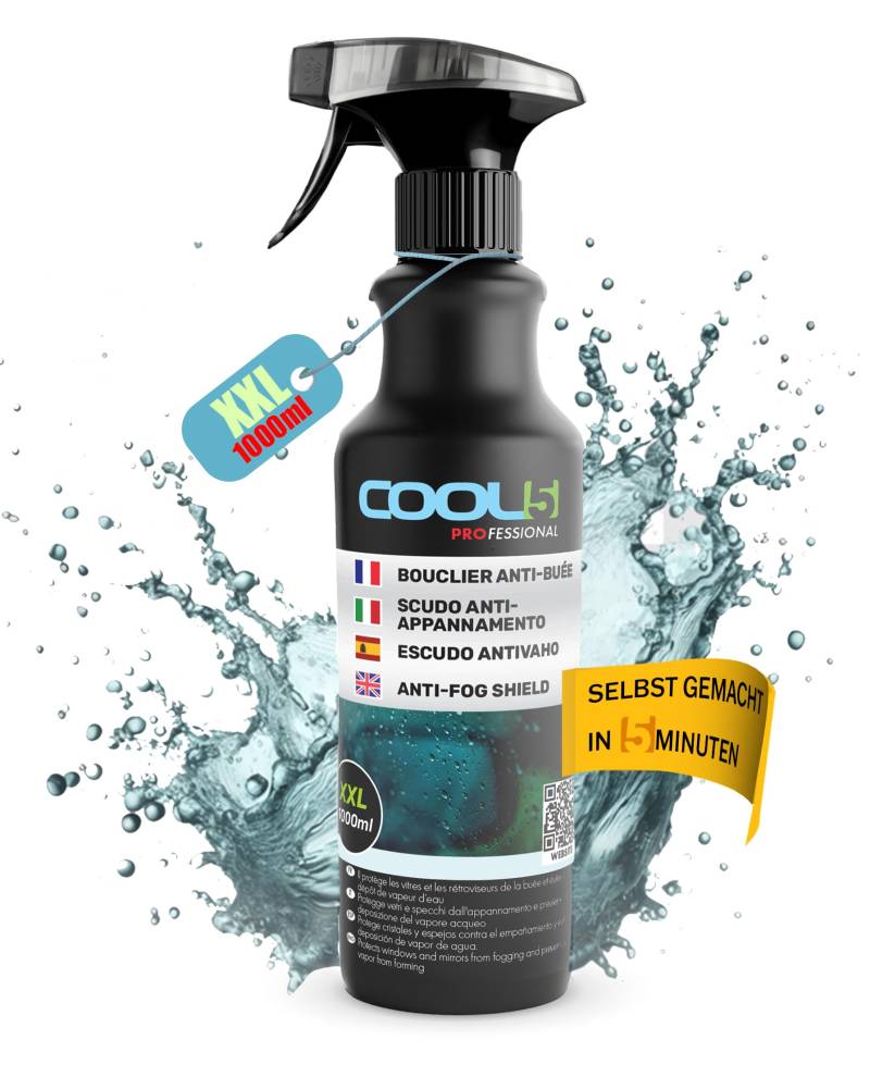 Cool5 Anti-Fog Shield, Stop Fog. Go Visibility. - Anti-Beschlag-Schild, XXL-Glasbeschlagentferner, 1000 ml + GRATIS Universalreiniger 500 ml von Cool5