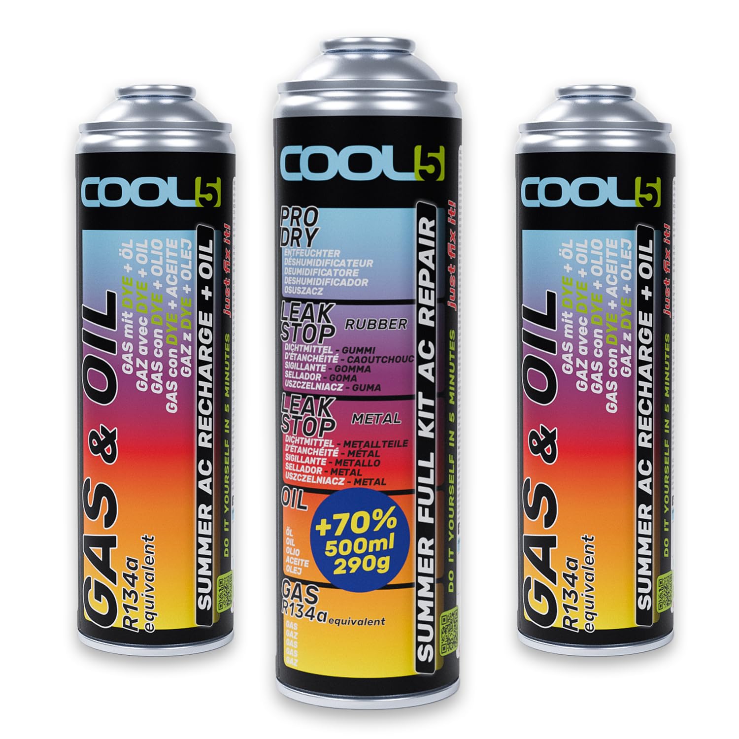 Cool5 Full KIT AC 5in1 (2 Dosen 2in1 + 5in1 290g R134a Autos 1995-2016) von Cool5