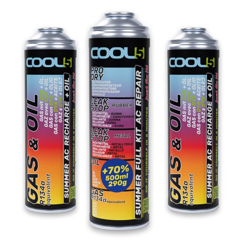 Cool5 Full KIT AC 5in1 (2 Dosen 2in1 + 5in1 290g R134a Autos 1995-2016) von Cool5