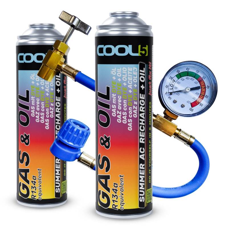 Cool5 Full KIT AC 2in1 (2 Dosen 2in1 290g R134a Autos 1995-2016 + Schlauch) von Cool5