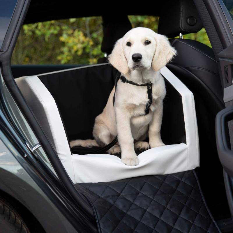 CopcoPet Rücksitz Hundeautositz Autohundebett Hundebett Transportbett Autoschondecke (55 x 105 x 38 cm, Weiß-Schwarz) von CopcoPet