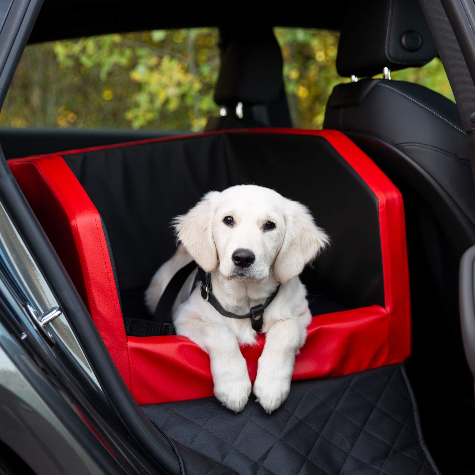 CopcoPet Rücksitz Hundeautositz Autohundebett Hundebett Transportbett Autoschondecke (55 x 105 x 38 cm Orthopädisch, Rot-Schwarz) von CopcoPet