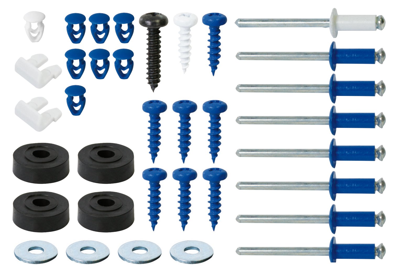 Cora 000116012 Befestigungsset, komplett, für Nummernschilder, mit 8 Nieten, 8 Schrauben, 8 Bolzen, 8 Muttern, 4 Schrauben, 2 Feststeller, Schwarz von CORA