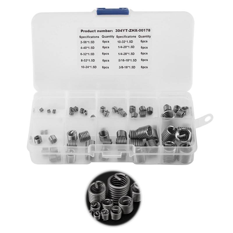 Cornesty 304 Edelstahldrahtschraubenschläuche Reparatureinsatzkit für Verschiedene Anwendungen 60pcs von Cornesty