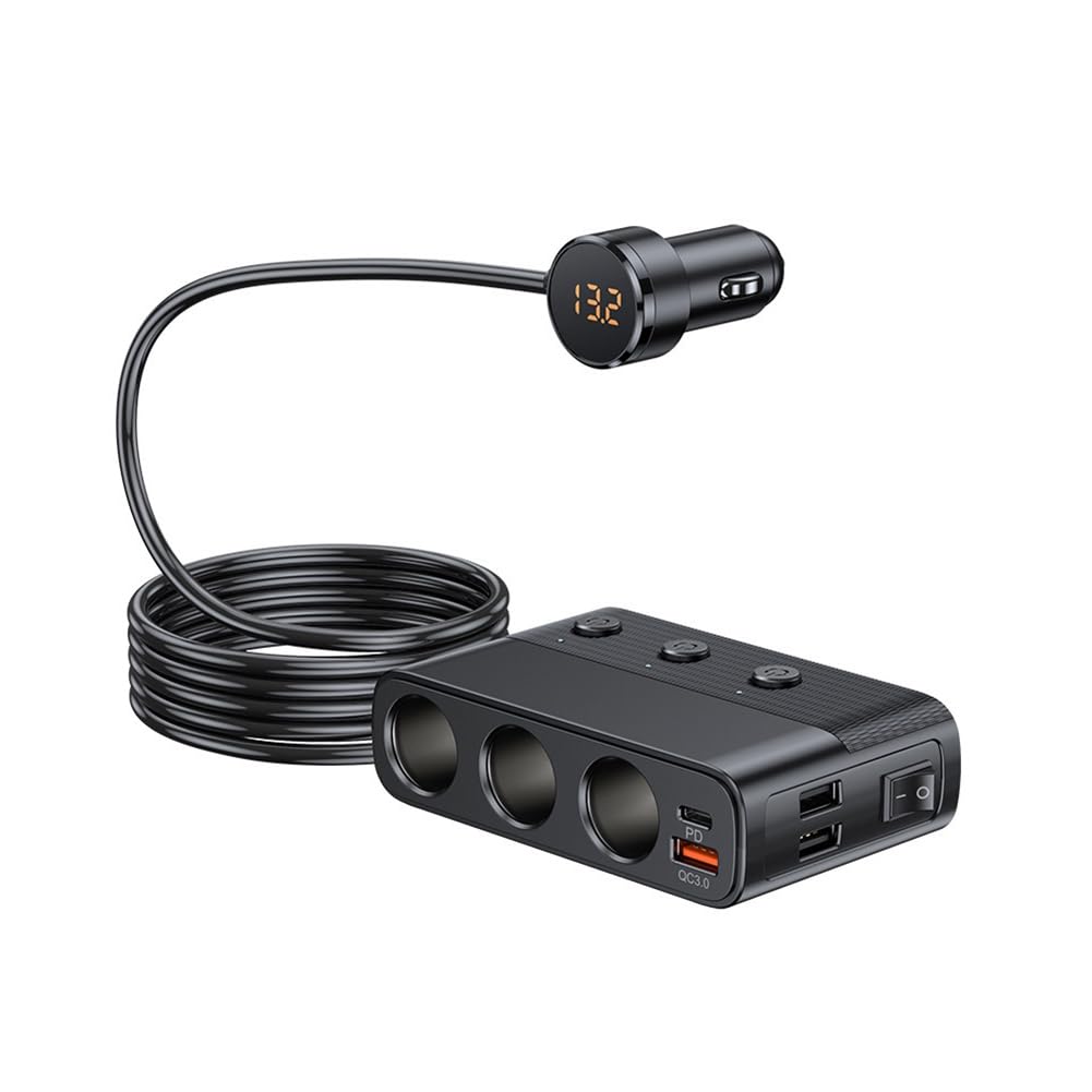 Correa Autoladegerät-Adapter 127 W mit PD QC3.0 USB- und Typ-C-Anschlüssen Splitter LED-Anzeige - Modell C28 von Correa