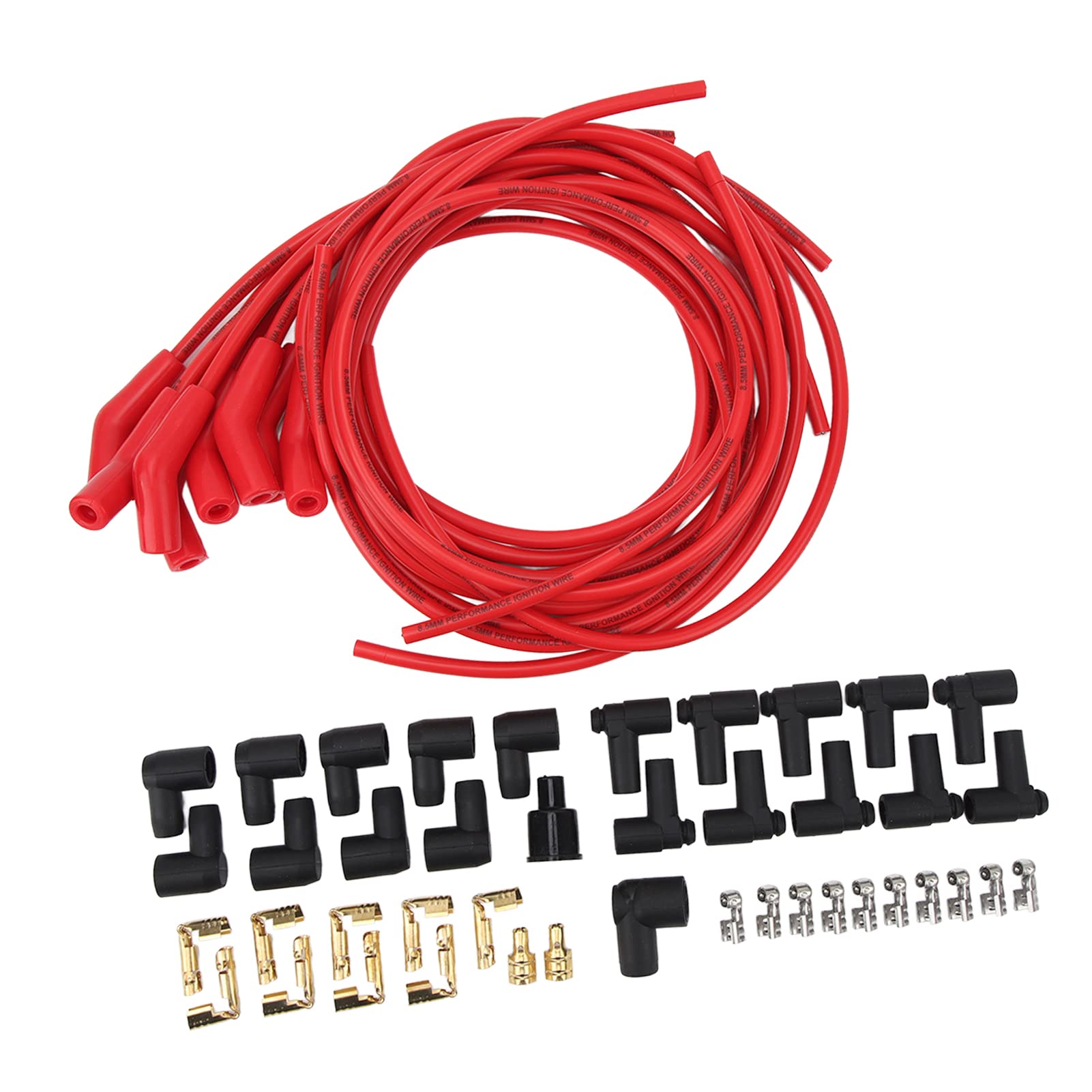 Zündkabelsatz, Zündkerzendurchmesser 8,5 Mm, Zündkabelsatz mit Staubdichter Abdeckung für 8-Zylinder-Fahrzeuge (Rot) von Cosiki