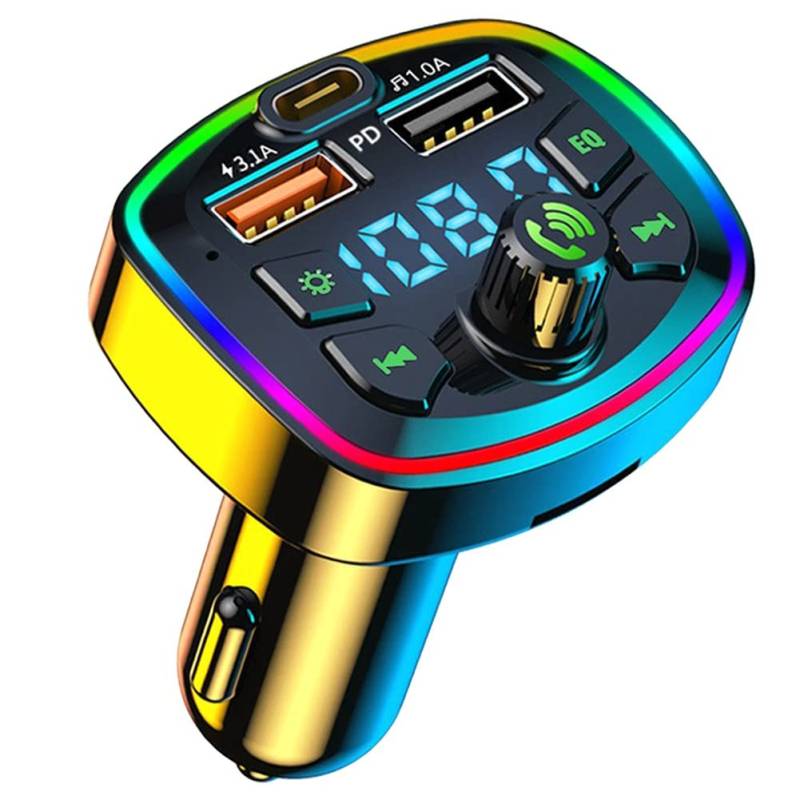 CosyCaya Bluetooth-FM-Transmitter für Auto, MP3-Player, Bluetooth, Kfz-Ladegerät, Dual-USB, mit Umgebungslicht, EQ von CosyCaya