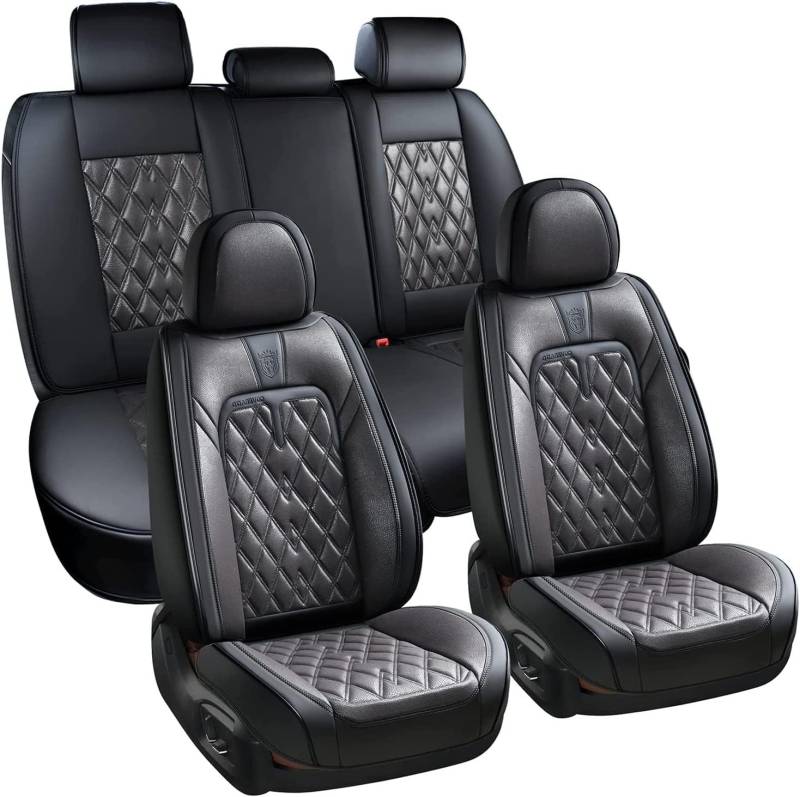 Coverado Autositzbezüge, komplettes Set, 5-Sitze, Universal-Sitzbezüge für Autos, luxuriöse Leder-Sitzkissen, Sitzschoner wasserdicht, schmutzabweisend, UV-beständig, passend für die meisten Fahrzeuge von Coverado