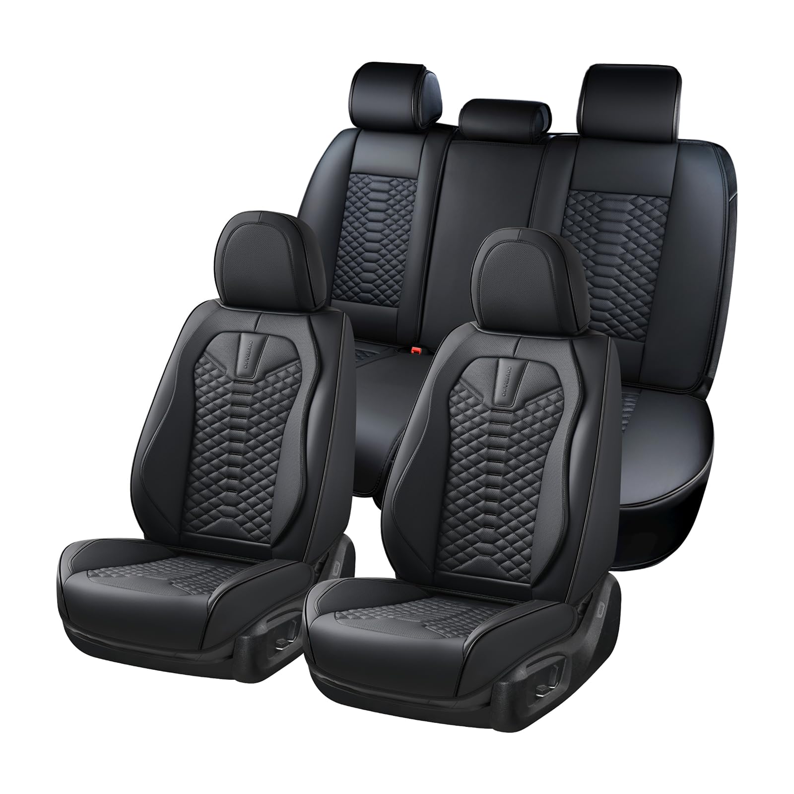 Coverado Sitzbezüge Auto Universal Set - wasserdichte Nappa Leder Sitzbezüge für Autos, 5-Sitze Universal Auto-Schonbezüge,Schwarz Autositz Bezüge Autositz Kissen Fit für die meisten Autos von Coverado