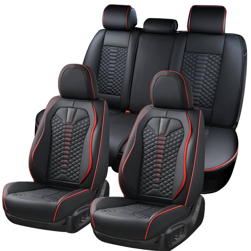 Coverado Sitzbezüge Auto Universal Set - wasserdichte Nappa Leder Sitzbezüge für Autos, 5-Sitze Universal Auto-Schonbezüge,Schwarz Autositz Bezüge Autositz Kissen Fit für die meisten Autos von Coverado