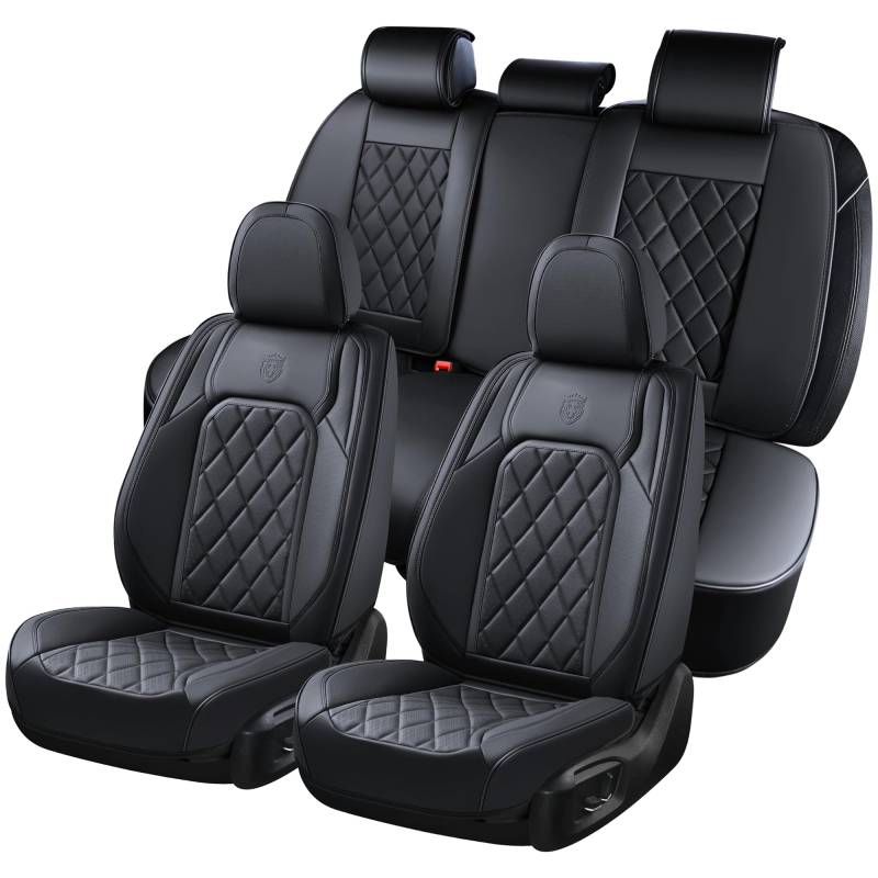 Coverado Sitzbezüge Sets, Universal Autositzbezüge für die Vordersitze und Rücksitze - Luxus PU Leder wasserdichte Autositz Protektor für Limousine/SUV/Pickup/Vans von Coverado