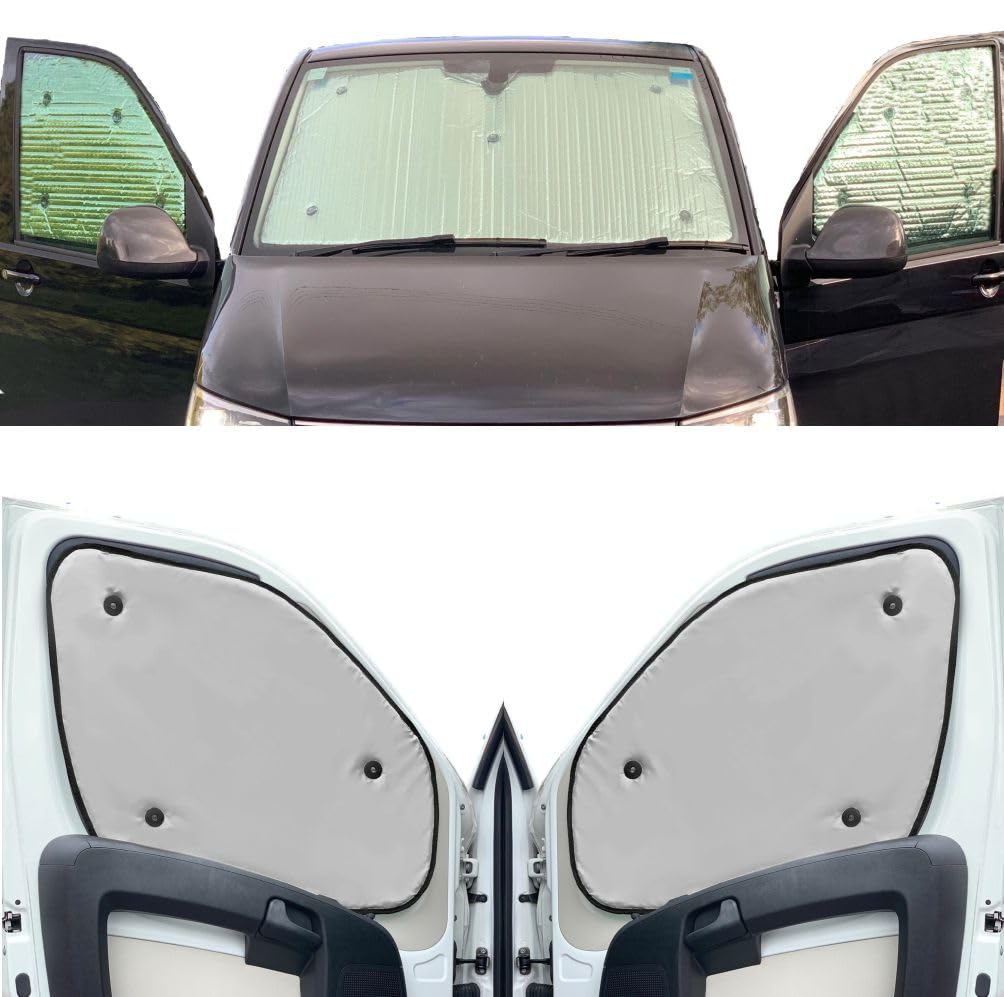 Fensterrollo-Set Kombatibel Mit VW T6 Transporter (2016-2020)(Frontset) Rückseite einfärben Hellgrau, Reversibel und Thermisch von Covprotec