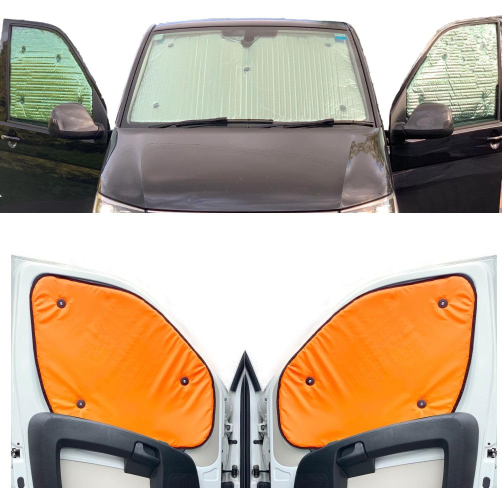 Fensterrollo-Set Kombatibel Mit Citroen Berlingo (2008-2018)(Komplettset + Heckklappe) Rückseite in fluoreszierendem Orange, Reversibel und Thermisch von Covprotec