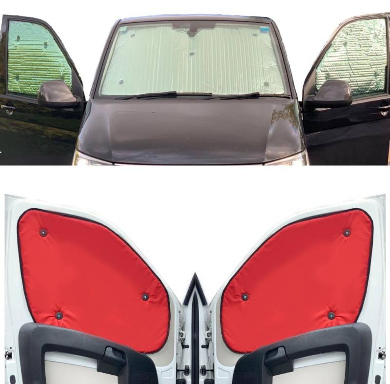 Thermo-Jalousien Kombatibel Mit FIAT Doblo (2010-2015)(Frontset) Rückseite einfärben Rot, Reversibel und Thermisch von Covprotec