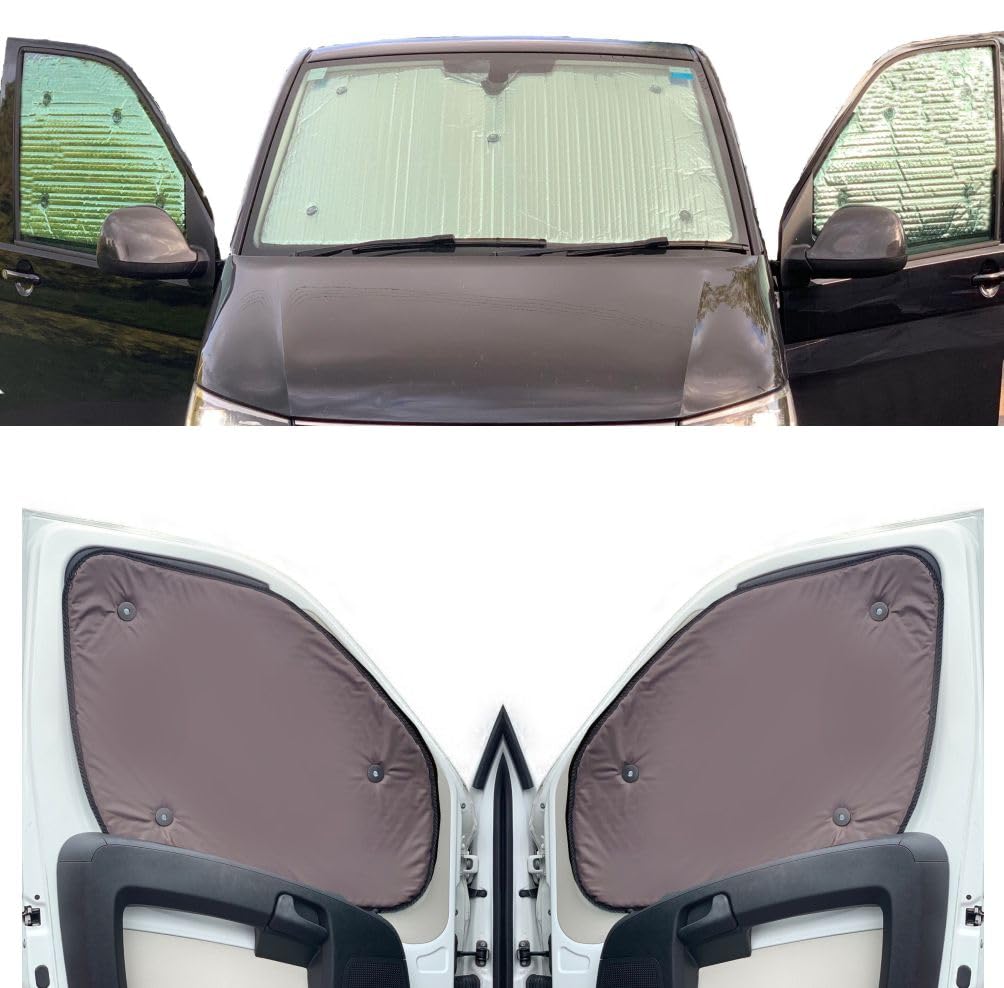 Thermo-Jalousien Kombatibel Mit Renault Kangoo (2007-Date)(Komplettset + Heckklappe) Rückenfarbe in Braun, Reversibel und Thermisch von Covprotec