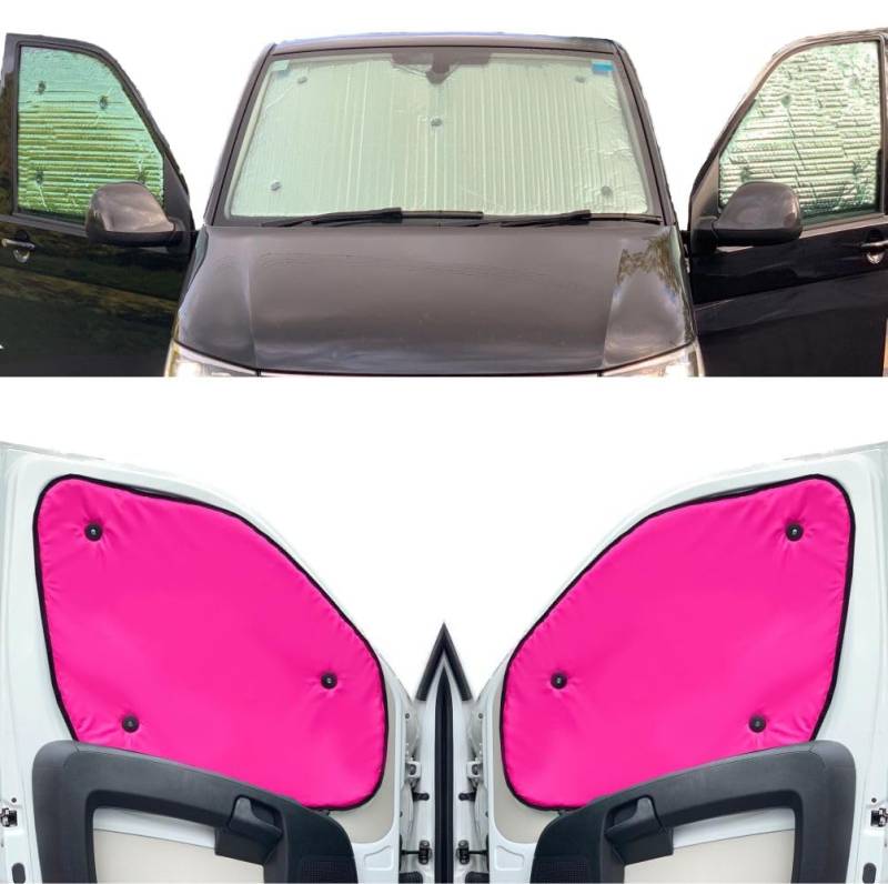 Thermo-Jalousien Kombatibel Mit Renault Kangoo (2007-Date)(Komplettes Set + Scheunentor) Rückseite einfärben Rosa, Reversibel und Thermisch von Covprotec