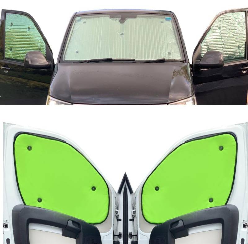 Fensterrollo-Set Kombatibel Mit Renault Master (2010-Date)(Komplettset SWB + Heckklappe) Rückseite einfärben Fluoreszierendes Gelb, Reversibel und Thermisch von Covprotec