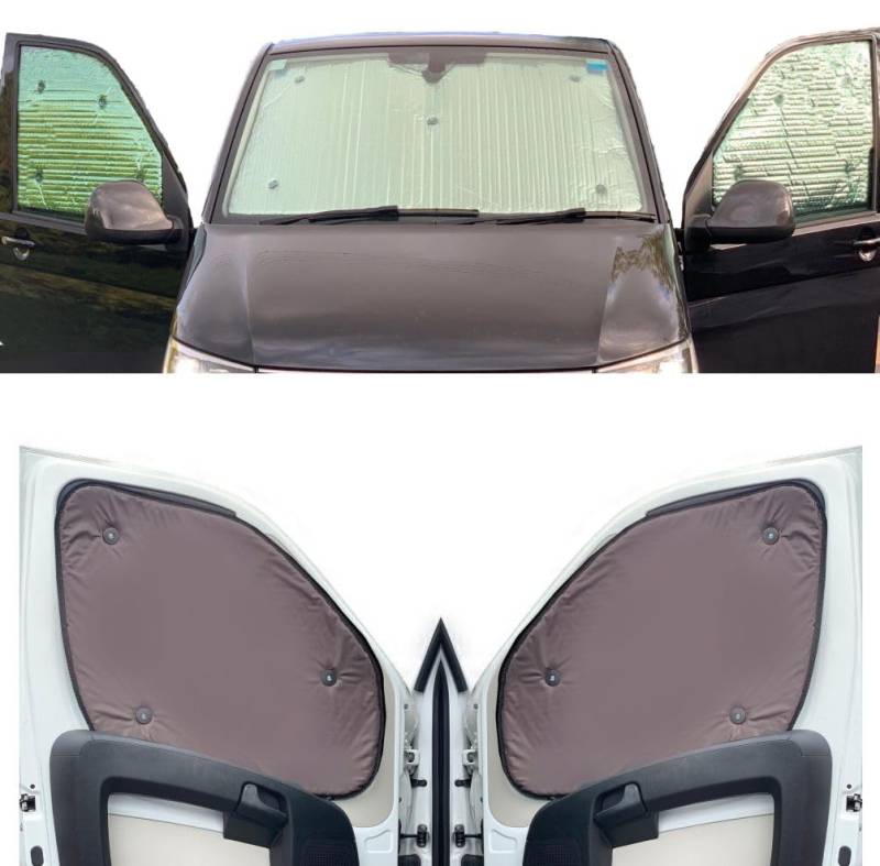 Thermo-Jalousien Kombatibel Mit Renault Trafic/Combi (2014-2019)(Frontset) Rückenfarbe in Braun, Reversibel und Thermisch von Covprotec