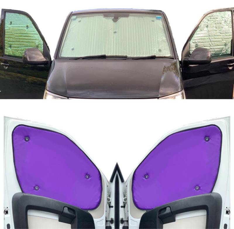 Fensterrollo-Set Kombatibel Mit Citroen Berlingo (2018-Date)(Komplettset SWB + Heckklappe + Dachfenster) Rückseite einfärben Lila, Reversibel und Thermisch von Covprotec