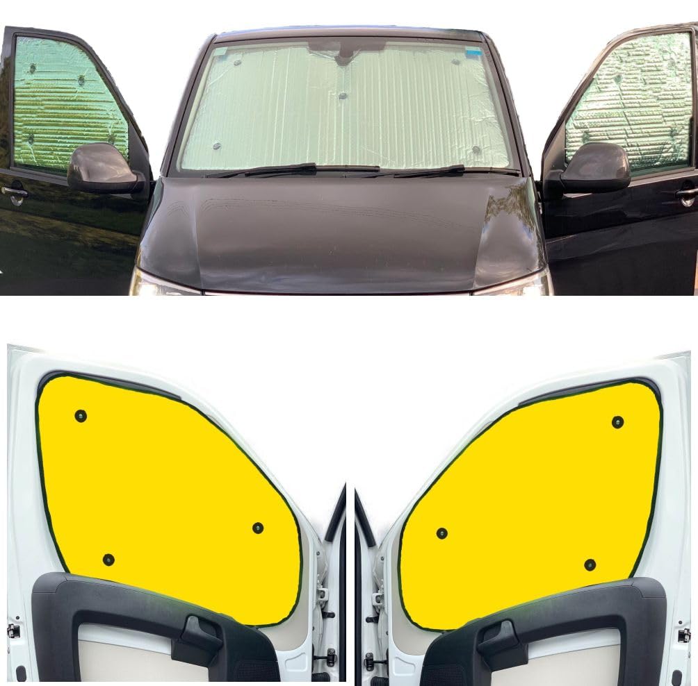 Fensterrollo-Set Kombatibel Mit FIAT Doblo Maxi (2010-2015)(Frontset) Rückseite einfärben Gelb, Reversibel und Thermisch von Covprotec