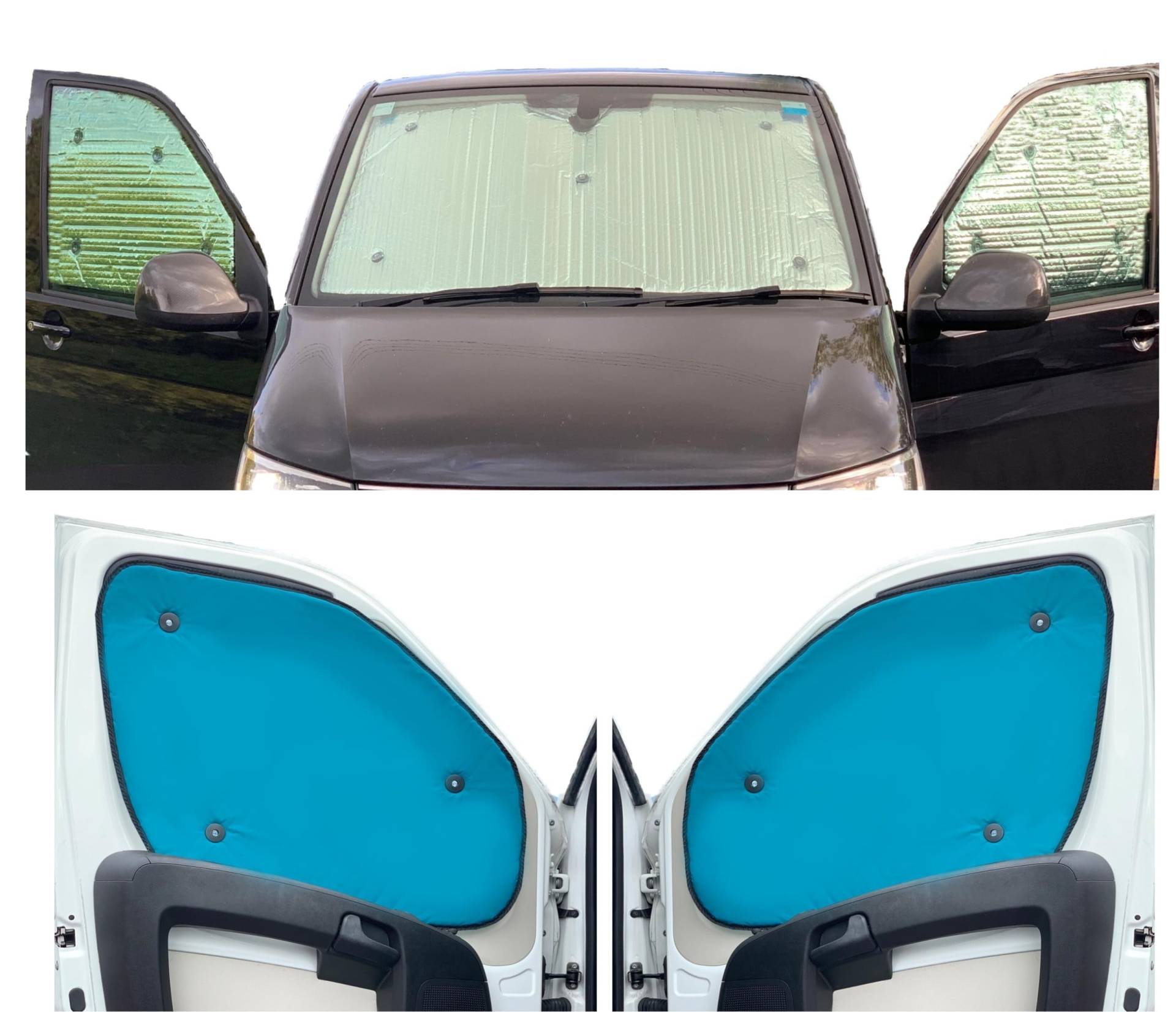 Fensterrollo-Set Kombatibel Mit Mercedes Sprinter (2006-2019)(Komplettset LWB + Scheunentore + inkl. hinteren Seitenteilen) Rückenfarbe in Aqua, Reversibel und Thermisch von Covprotec