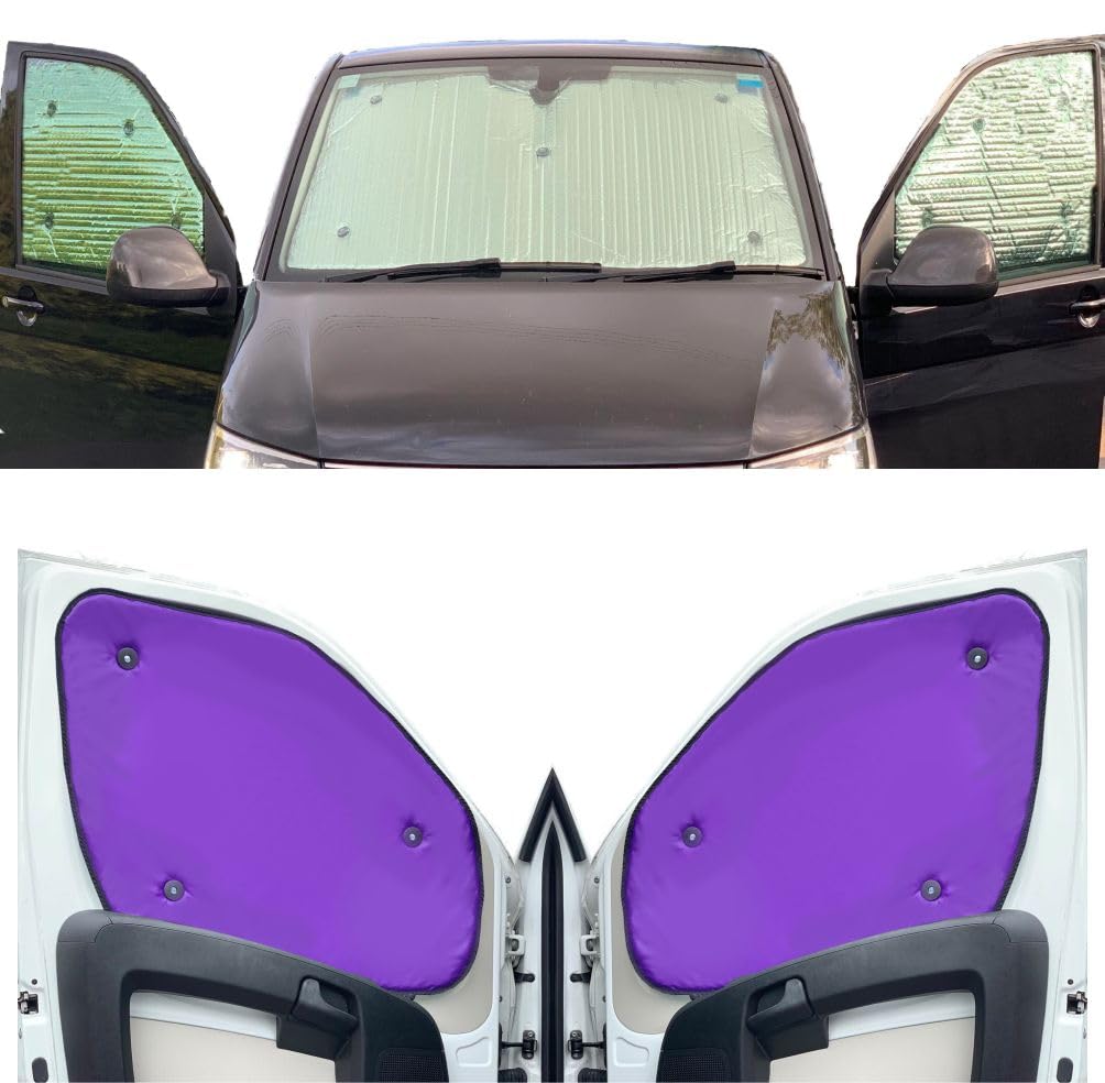 Fensterrollo-Set Kombatibel Mit Opel Combo E (2018-Date)(Frontset) Rückseite einfärben Lila, Reversibel und Thermisch von Covprotec