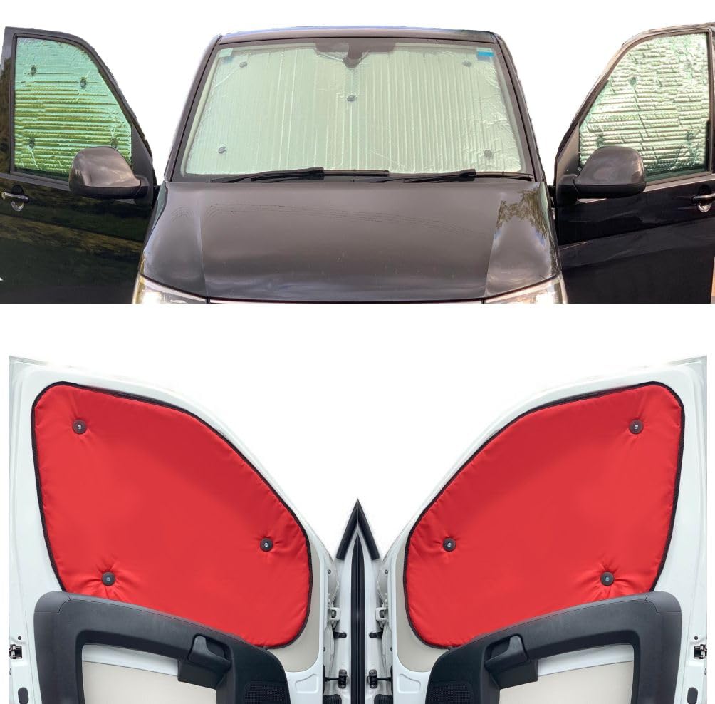 Fensterrollo-Set Kombatibel Mit Peugeot Partner (2018-Date)(Komplettset XLWB + Heckklappe) Rückseite einfärben Rot, Reversibel und Thermisch von Covprotec