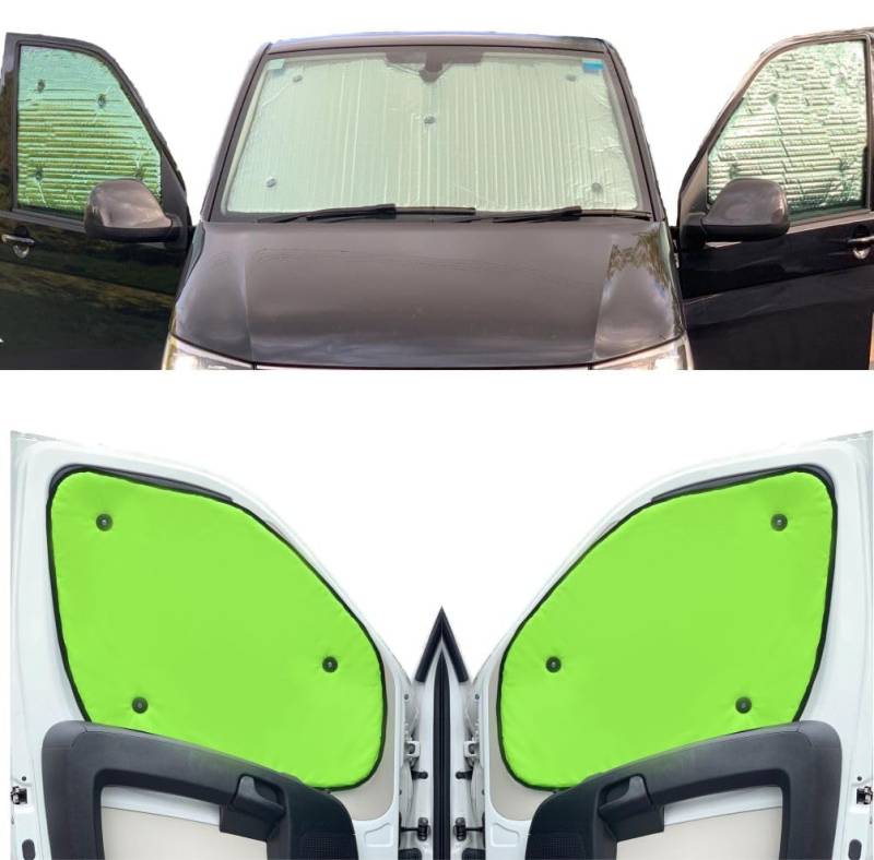 Fensterrollo-Set Kombatibel Mit Ford Transit (2014-Date)(Frontset) Rückseite einfärben Fluoreszierendes Gelb, Reversibel und Thermisch von Covprotec