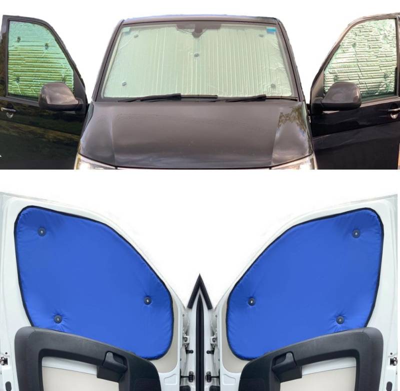 Fensterrollo-Set Kombatibel Mit Peugeot Expert Tepee (2007-2016)(Komplettset MWB + Heckklappe) Hintergrundfarbe in Blau, Reversibel und Thermisch von Covprotec