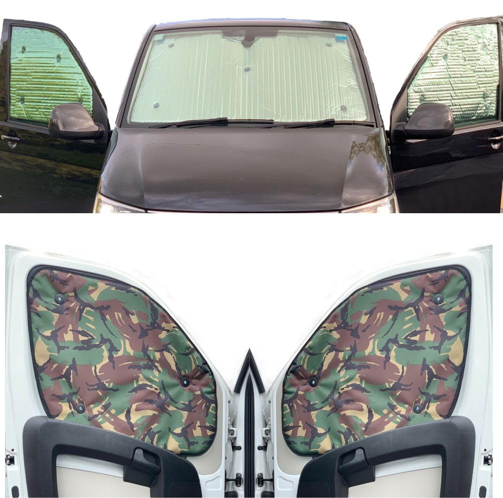 Thermo-Jalousien Kombatibel Mit FIAT Doblo (2010-2015)(Frontset) Rückenfarbe in Tarnfarbe, Reversibel und Thermisch von Covprotec