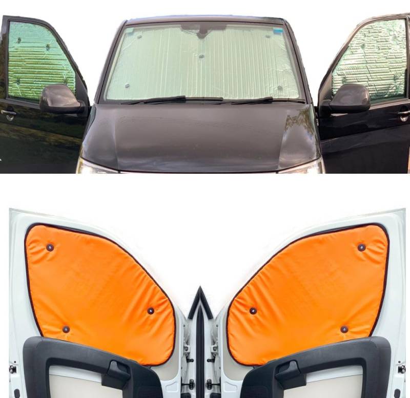 Thermo-Jalousien Kombatibel Mit VW Crafter (2000-2017)(Komplettset LWB + Scheunentore + ohne hintere Seitenwände) Rückseite in fluoreszierendem Orange, Reversibel und Thermisch von Covprotec
