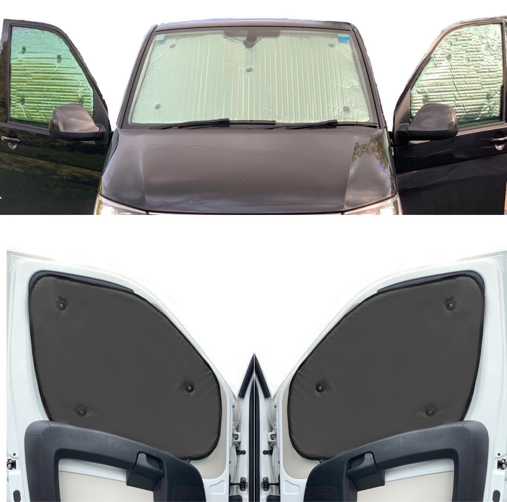 Fensterrollo-Set Kombatibel Mit VW Crafter (2000-2017)(Komplettset MWB + Scheunentore + ohne hintere Seitenteile) Rückenfarbe in Anthrazit, Reversibel und Thermisch von Covprotec