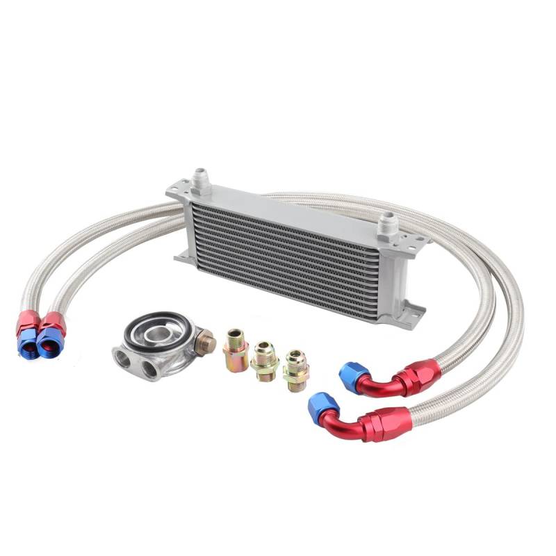 Cozyel Universal Zusatz Ölkühler Set Kit 13 Reihen inkl. Anschluss-Set mit Thermostat von Cozyel