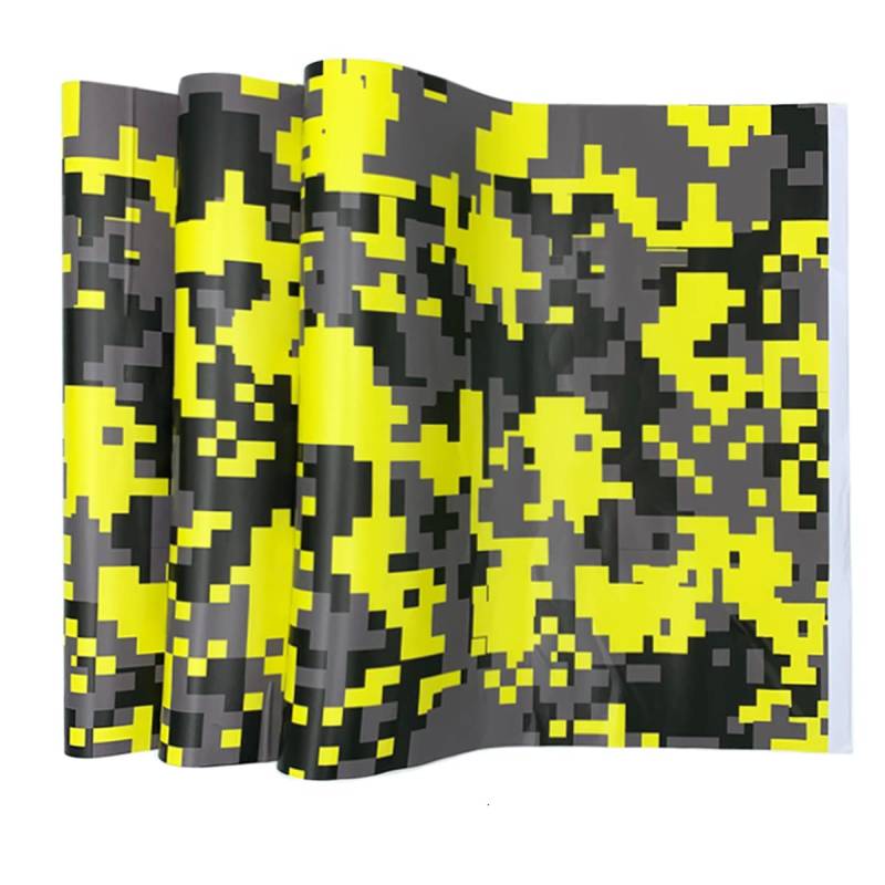 Cozylkx 30 cm × 100 cm Vinylfolie Camouflage Für Auto Motorrad Digital Mosaic Camo wasserdichte Autolackschutzfolie,Gelb von Cozylkx