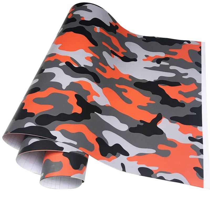 Cozylkx Camo Vinyl Folie Auto Camouflage Vinylfolie Camo Aufkleber Für Konsole Computer Laptop Skin Scooter Motorrad Car Wraps,Orange-Schwarz,10cm × 100cm von Cozylkx