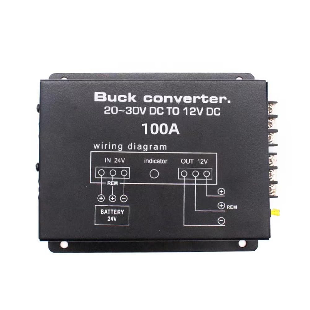 Cpolebev 100 A DC 24 V auf 12 V Auto-Stromrichter, Elektrischer Konverter mit Temperaturregelung für Golfwagen, Clubwagen, Auto, Bus von Cpolebev