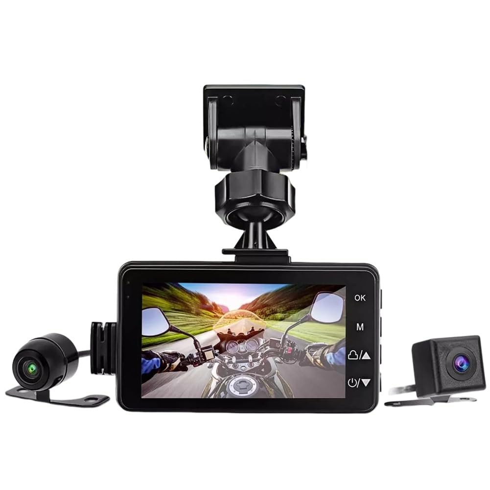 Cpolebev Motorrad-DVR-Dash-Kamera mit Kamera Vorne und Hinten, Dual-Video-Loop-Aufzeichnung, wasserdichte Motorrad-Fahr-Recorder-Kamera von Cpolebev