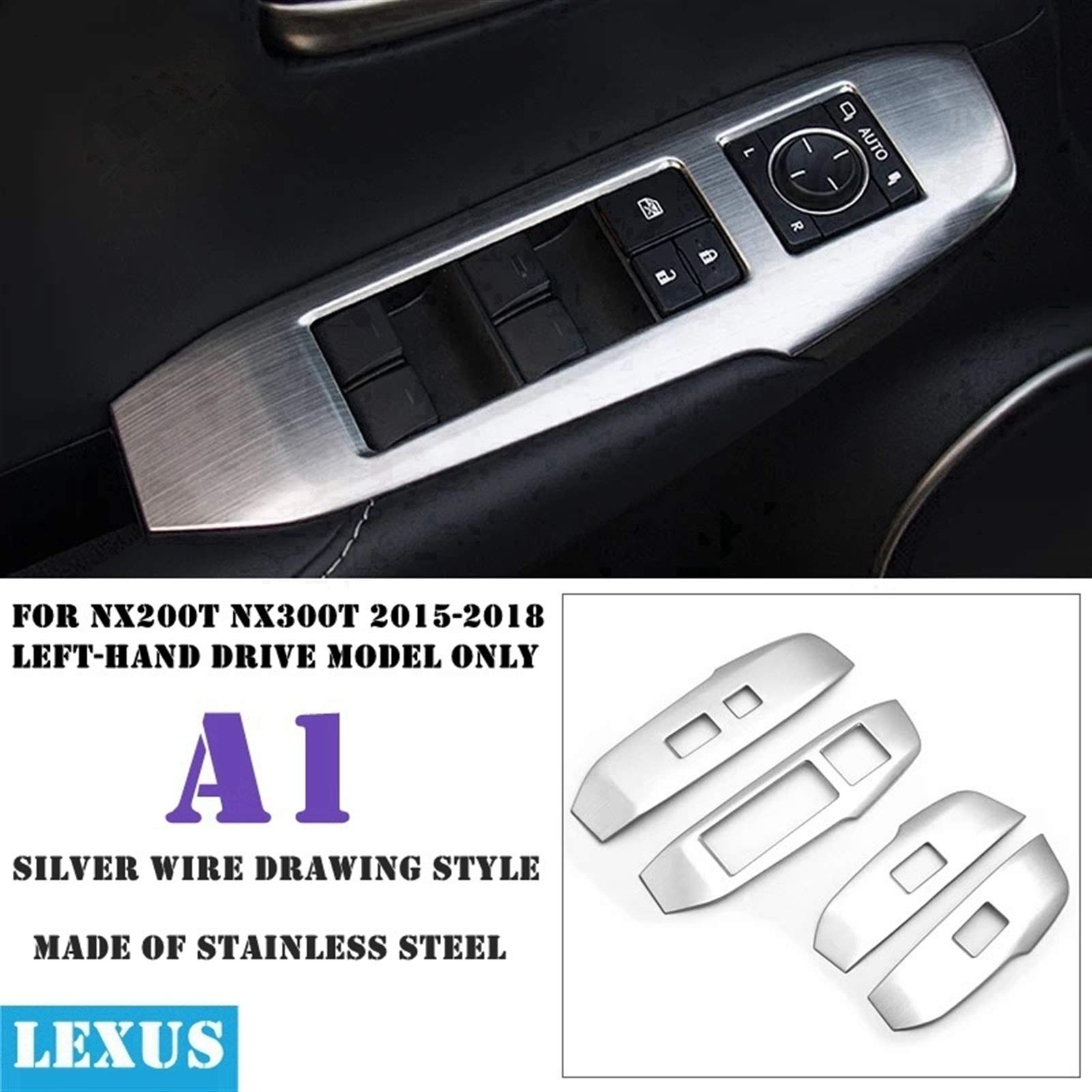 Autodekoration ABS/Edelstahl Matte Kohlefaser-Stil Autofenster-Lift-Rahmen-Abdeckung-Trim-Kompatibel mit Lexus NX 200T NX300H 2015 2016 2017 2018(A1 4PCS) von CrUzex