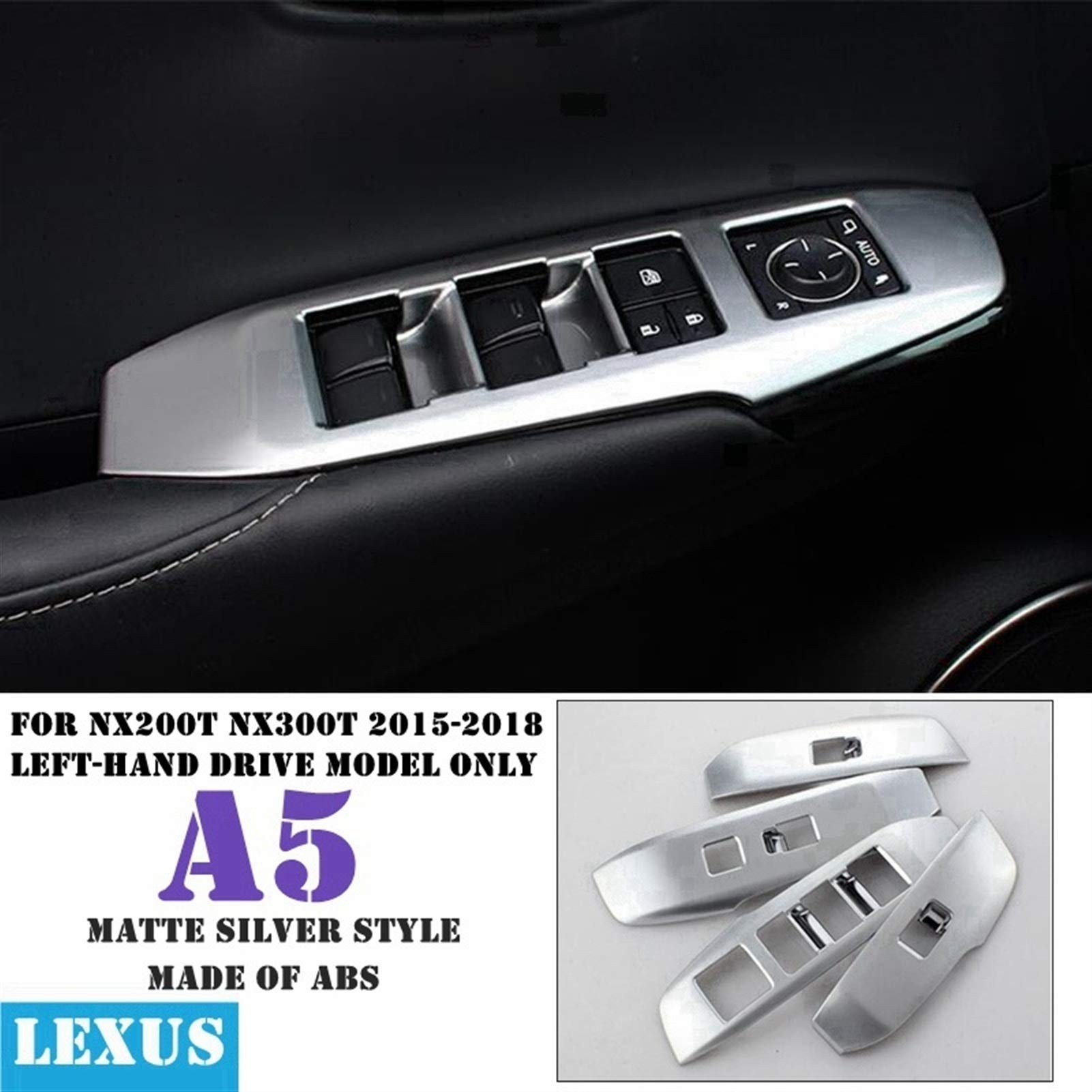 Autodekoration ABS/Edelstahl Matte Kohlefaser-Stil Autofenster-Lift-Rahmen-Abdeckung-Trim-Kompatibel mit Lexus NX 200T NX300H 2015 2016 2017 2018(A5 4PCS) von CrUzex