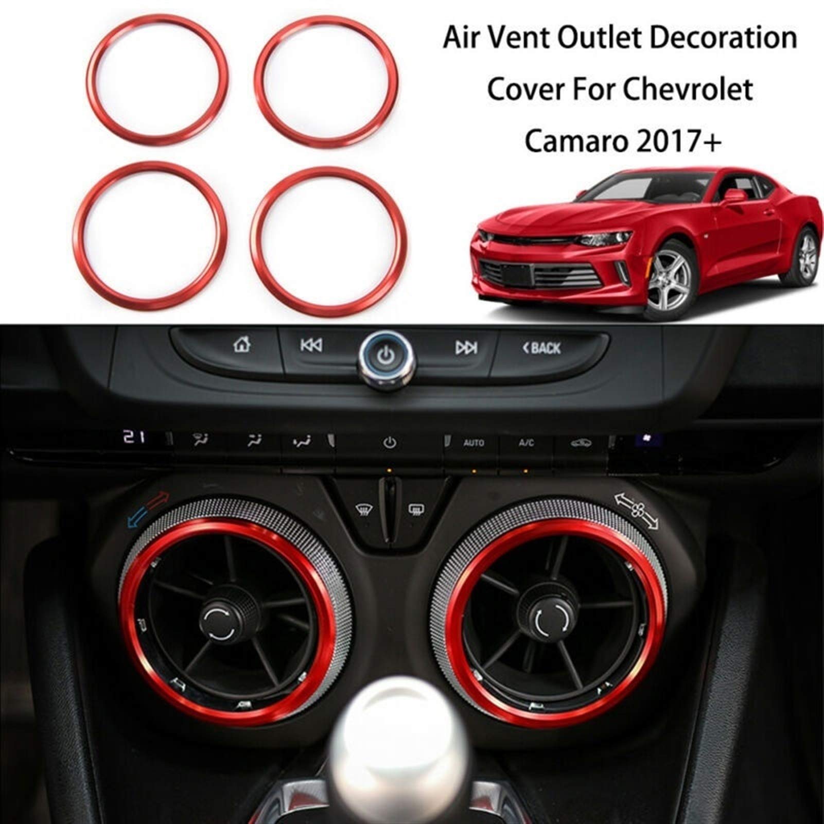 Autodekoration Auto Styling 4 STÜCKE Front Vent Luft Vent Outlet Trim Ring Dekor Abdeckung Kompatibel mit Chevrolet Camaro 2017 Innenausstattung Auto Zubehör von CrUzex