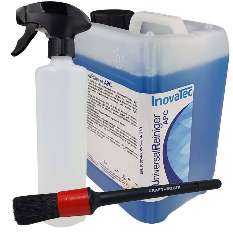 Craft-Equip KFZ Reinigungs-Set bestehend aus InovaTec Universalreiniger (APC) 5 Liter inklusive Sprühflasche und Pinsel von Craft-Equip