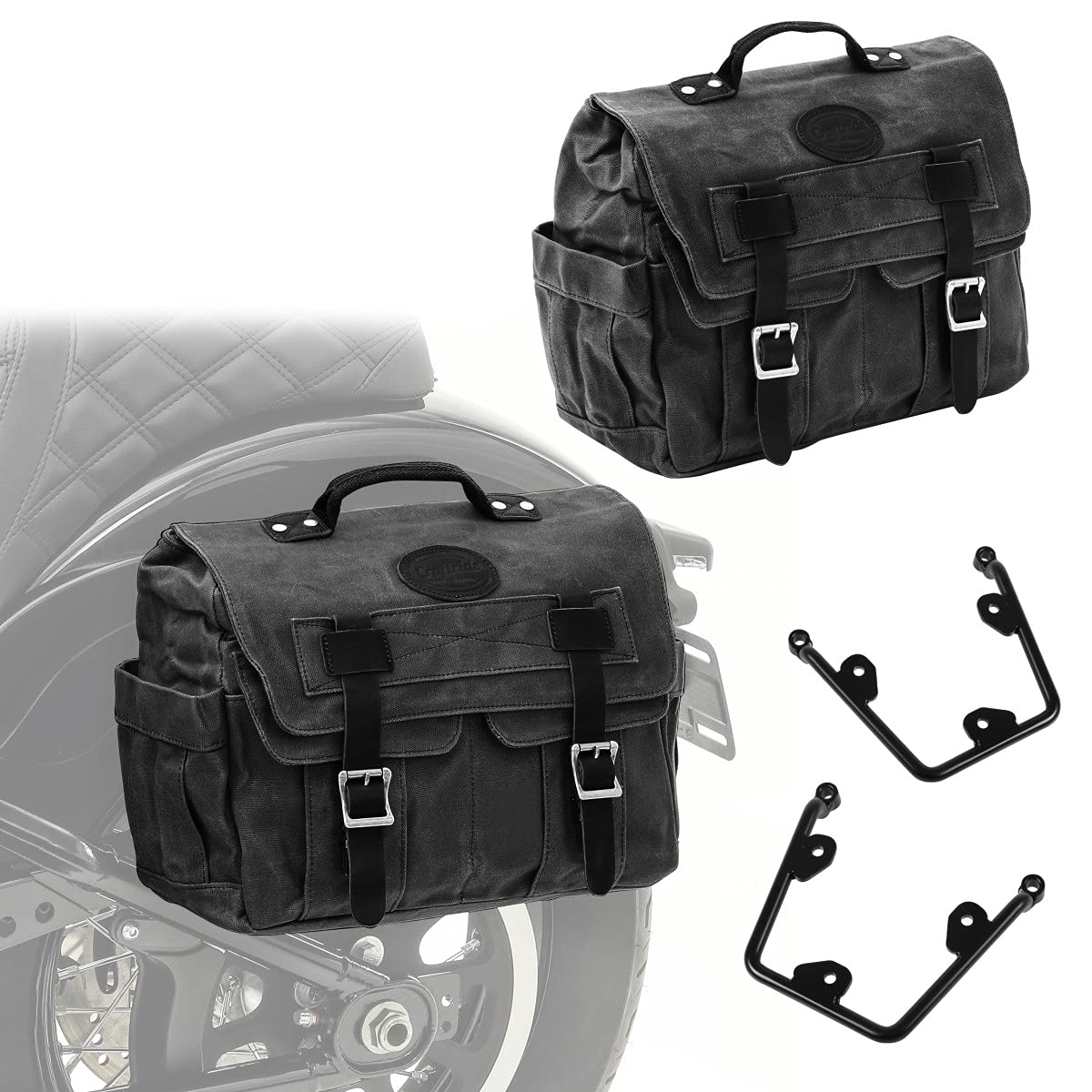 Set 2x Satteltaschen + Halter für Yamaha XV 950 14-20 CV1F-schwarz von Craftride