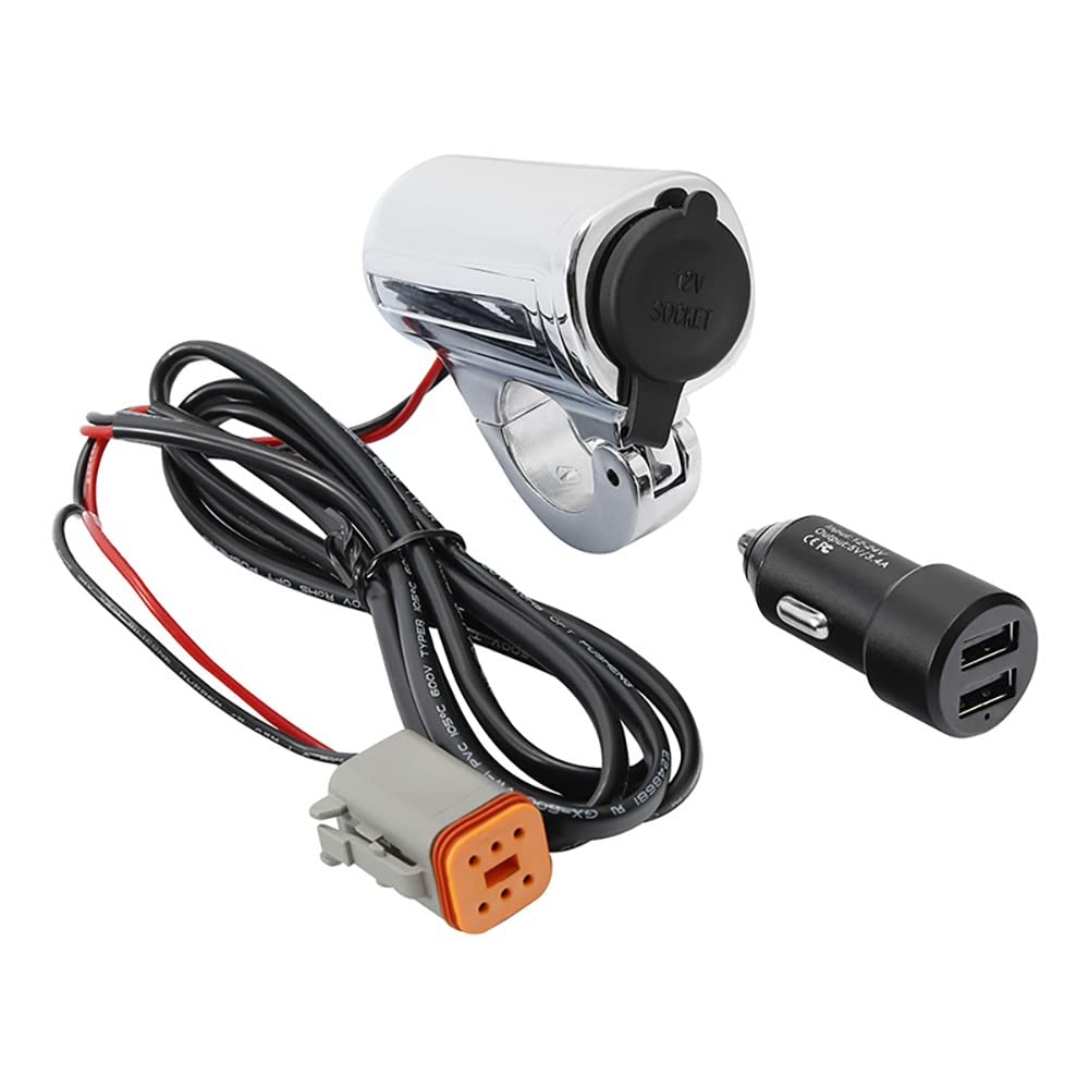 Steckdose 12V für Lenker 7/8-1" Zoll für Harley Davidson Heritage Softail Classic 18-19 mit USB Chrom von Craftride